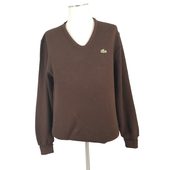 Izod Lacoste sweater men's large brown long sleeve v-neck flawed